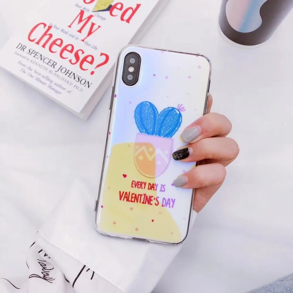 Лазерный кактус чехол для iphone X 10 8 7 Plus мультфильм мягкие силикагель 6 6s плюс
