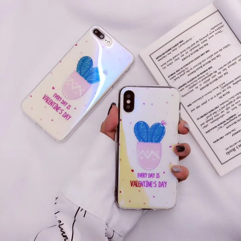 Лазерный кактус чехол для iphone X 10 8 7 Plus мультфильм мягкие силикагель 6 6s плюс