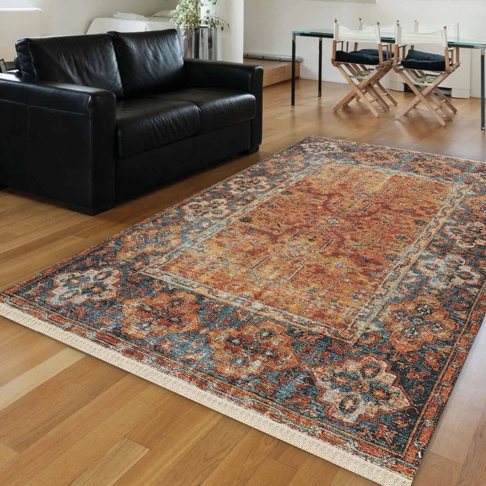 

Else Orange Blue Ottoman Ethnic Authentic Vintage Retro 3d Print Anti Slip Kilim Washable Decorative Area Rug Bohemian Carpet