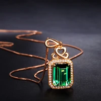 2 carats green semi precious necklace square pendant rose gold filled fine jewelry for women