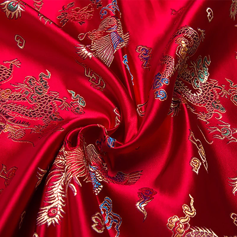 new arrival brocade yarn dyed dragon and phoenix fabric for patchwork felt tissue telas dress  children cloth coat 100x90cm