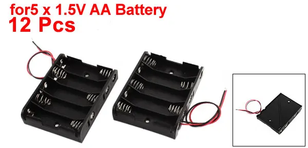 Uxcell 12Pcs Wire Leads Black 5 X 1.5V Aa Battery Batteries Holder Case . | 2xaa 4xaa 5xaa aa aaa cr123acr123