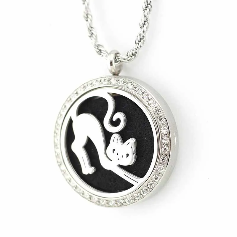 

10pcs/lot Not incude chain Stainless Steel Cat Lover Design Aroma Essential Oil Diffuser Perfume Locket Necklace Pendant