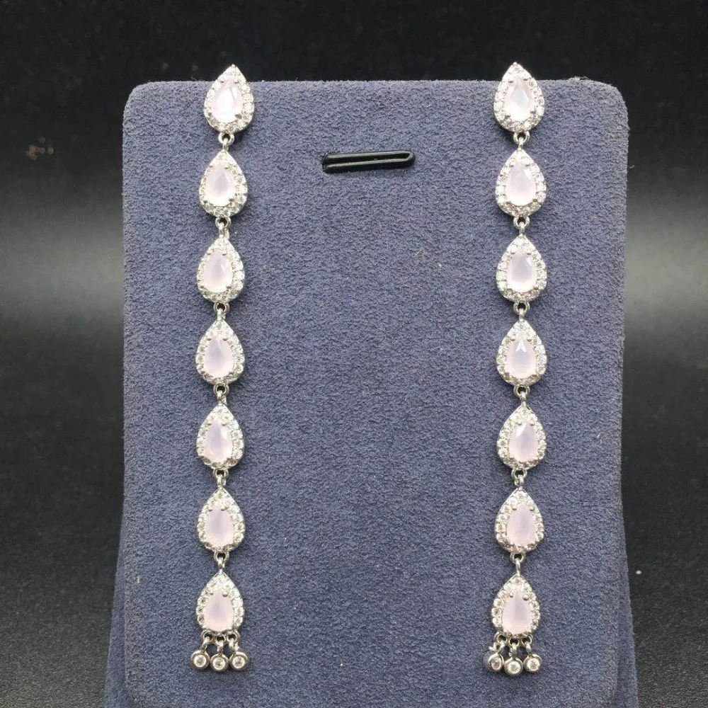 Роскошные трендовые серьги карамельного цвета с фианитом класса ААА длинные