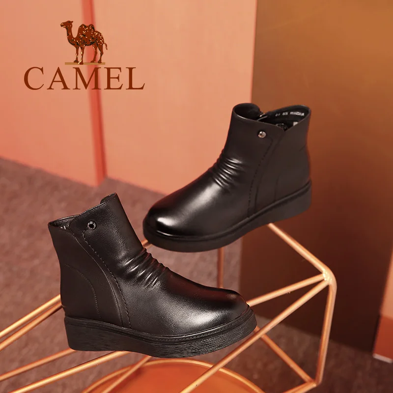 CAMEL Women Fashion Ankle Short Boots Genuine Leather Plush Casual For Ladies Med Platform Soft Booiest Girl | Обувь