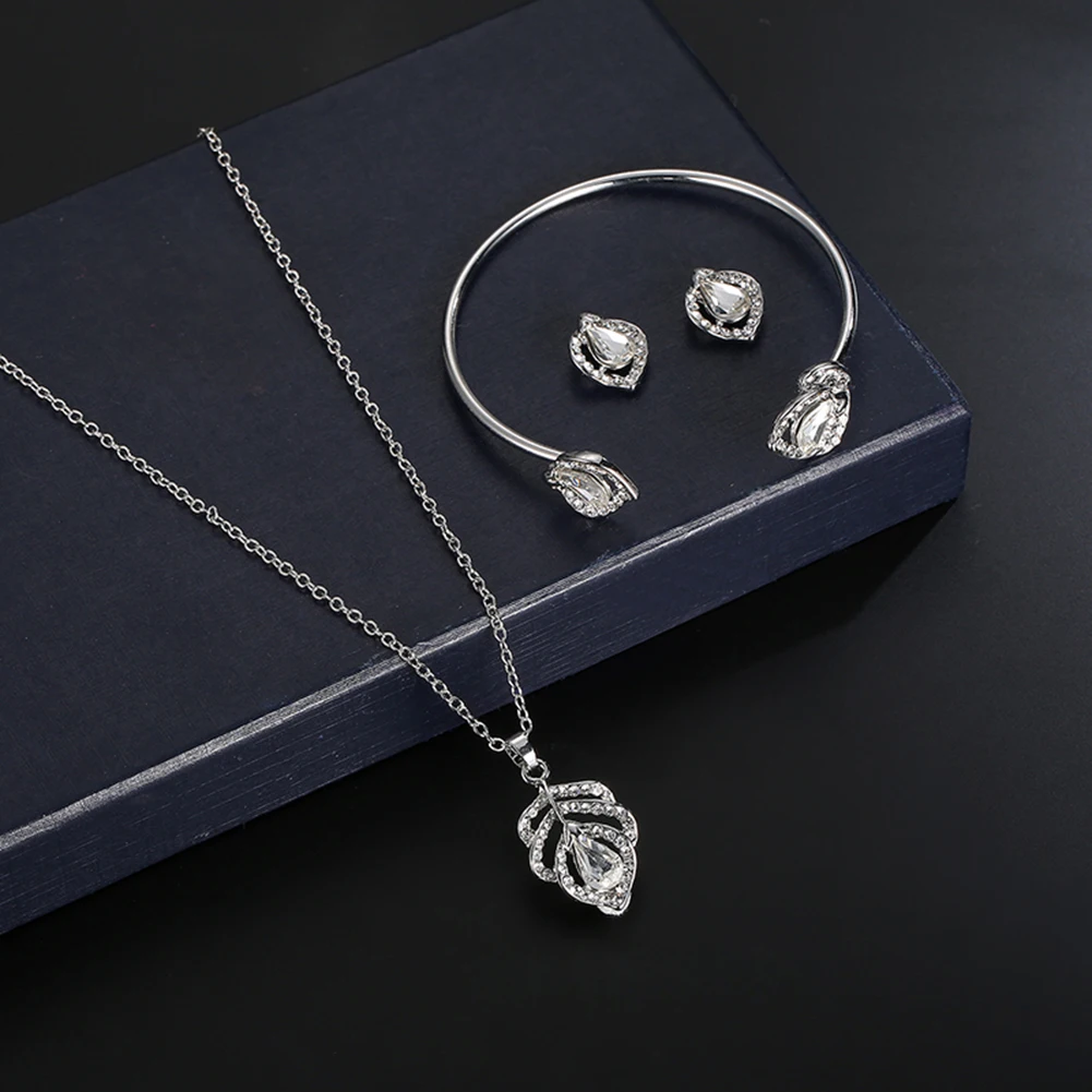 Women's Jewelry Set Bridal Wedding Rhinestone Necklace Earrings Open Bangle | Украшения и аксессуары