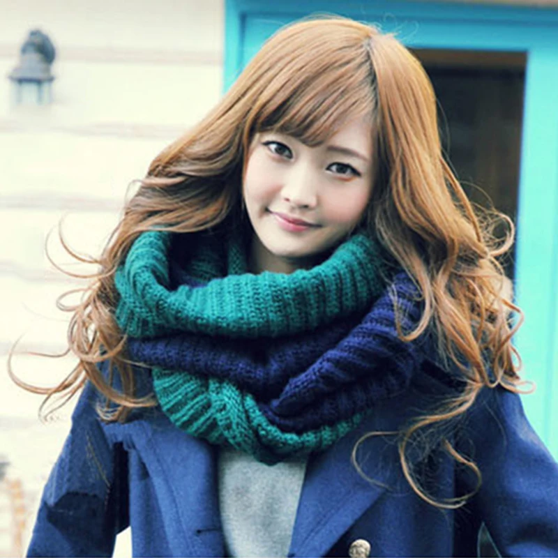 

Mingjiebihuo New fashion personality wild warm collar student couple autumn and winter wool scarf thick knitted bi-color collar