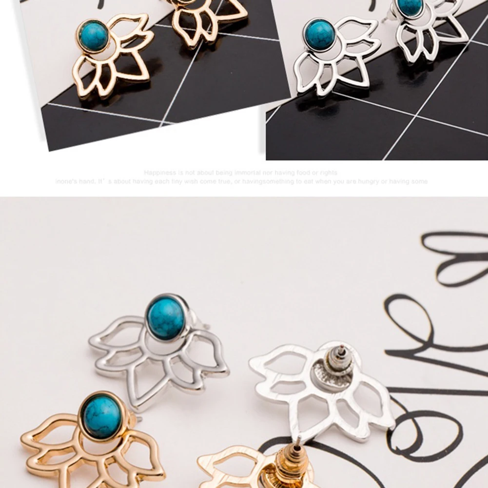 Женские серьги гвоздики с бусинами и цветком лотоса Boho|stud earrings|ear jacketear stud earrings |