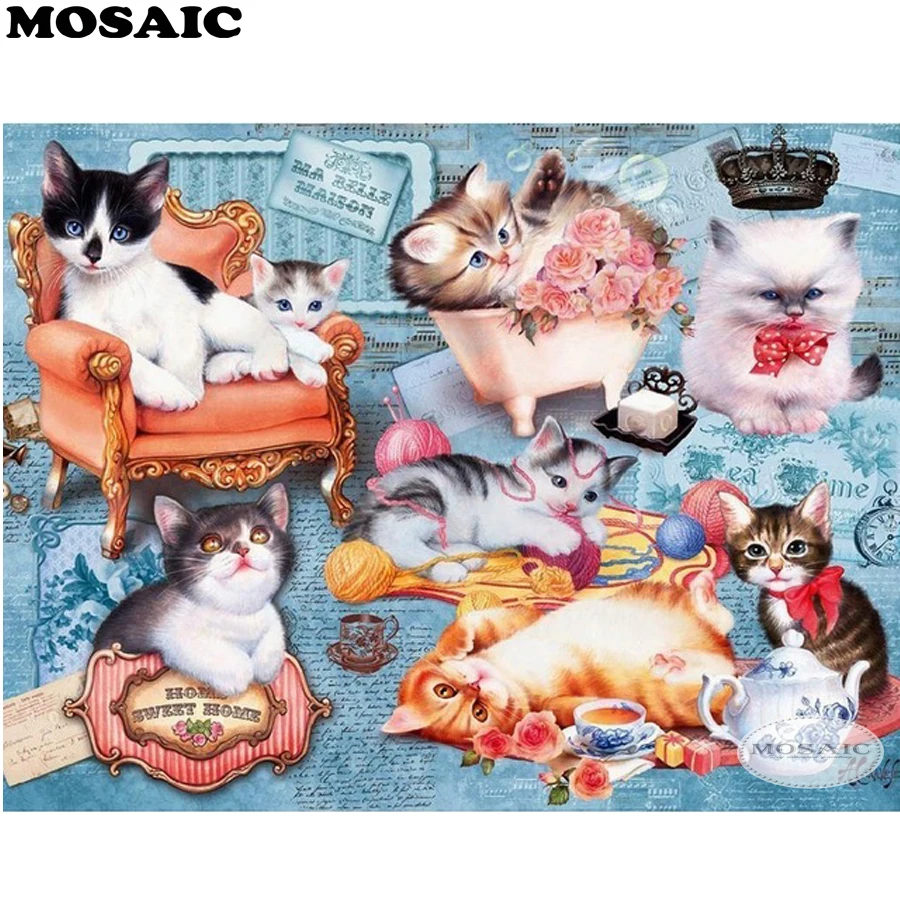 

5D Diamond Painting Cross Stitch cat Diamond Embroidery Square Drill Full Diy Diamond Mosaic Home Decoration B170