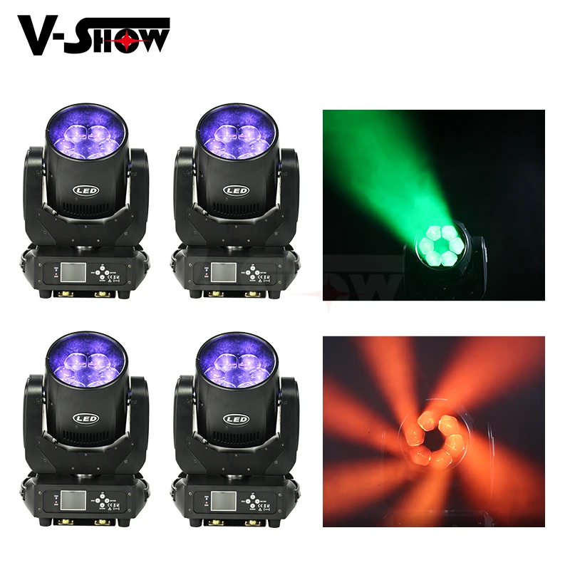 4 шт. движущийся головной свет 6x40 Вт RGBW 4в1 Led увеличение луча световая установка