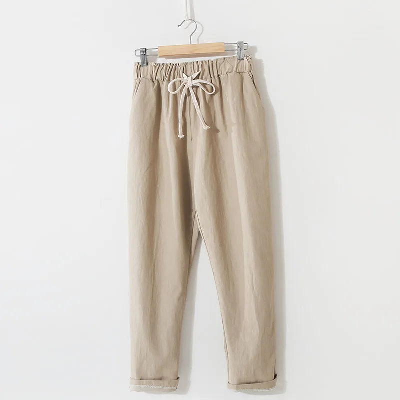 Obrix Loose Light Cotton Casual Style Female Pants Streetwear Sporty Regular Drawstring Elastic Waist Trousers For Everyday Wear
