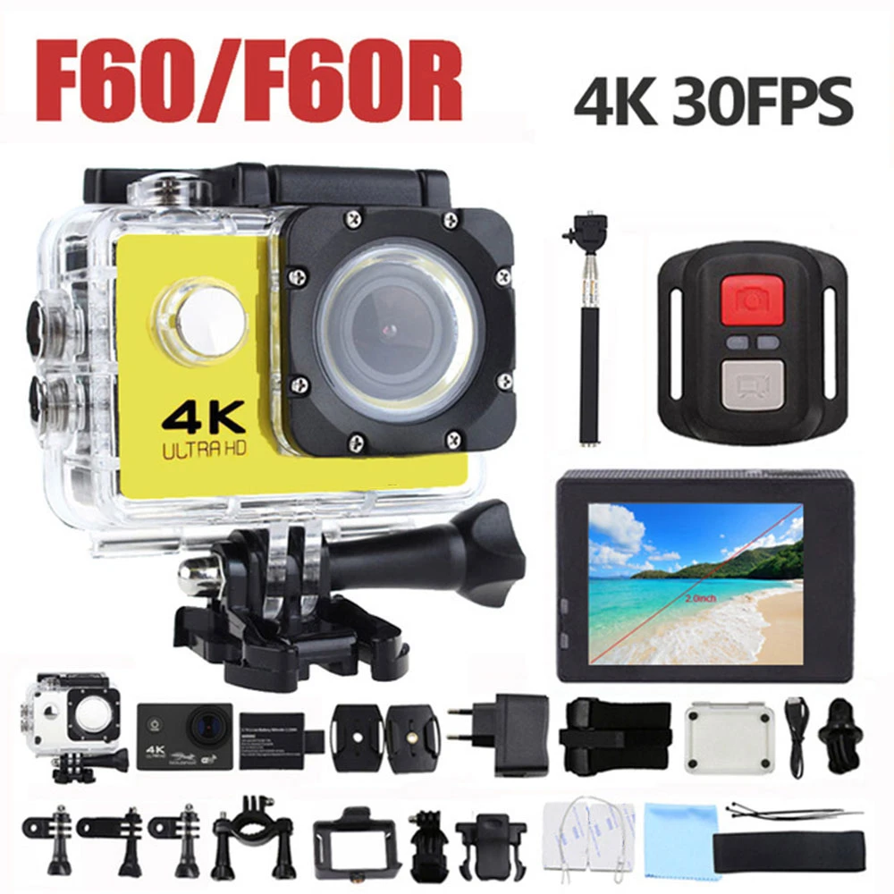 Экшн камера Ultra HD 4 K WiFi 1080 P/60fps 2 0 lcd 170D объектив шлем Cam Водонепроницаемая