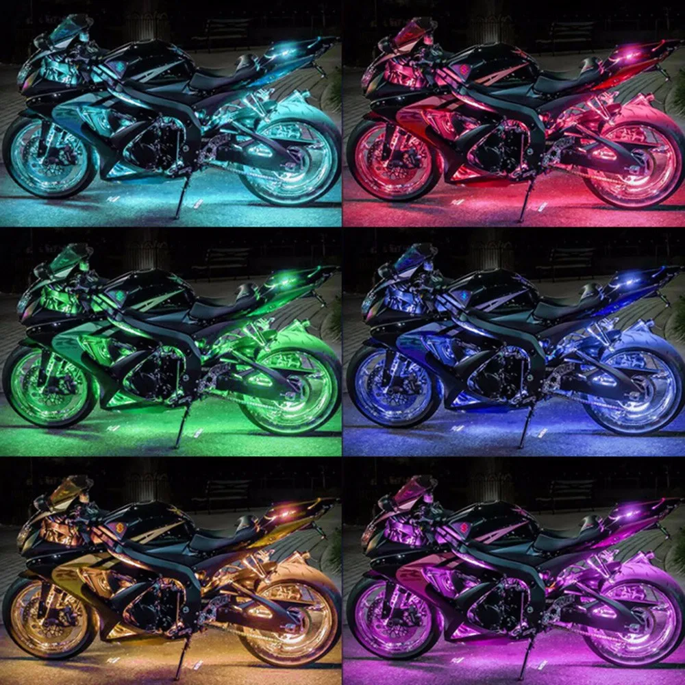 12pcs Motorcycle LED Neon Strip Lamp RGB Voice Control Glow Lights 5050SMD Flexible Strips Kit Wireless Remote Waterproof |