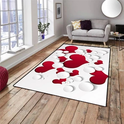 

Else Love White Red Hearts Romantics 3d Pattern Print Non Slip Microfiber Living Room Decorative Modern Washable Area Rug Mat