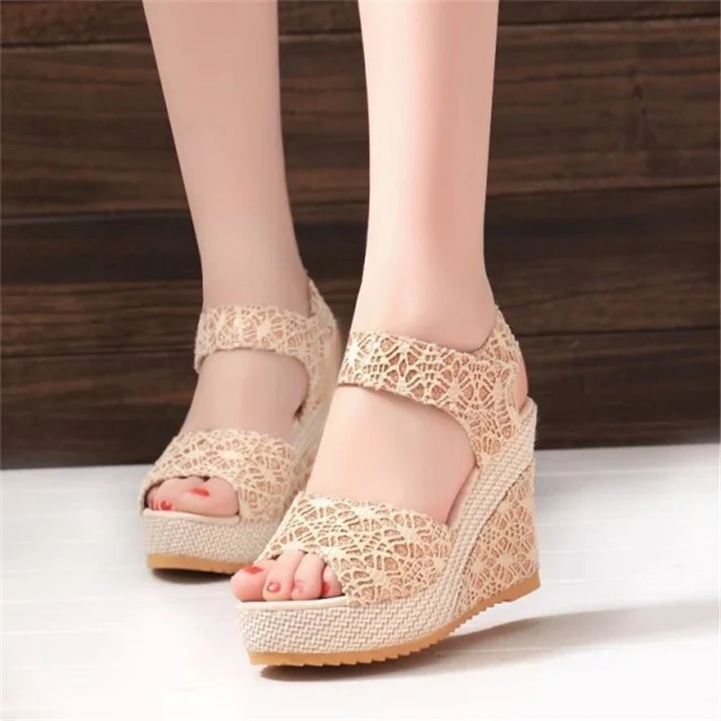 New Women Sandals Summer Shoes Wedges Heels Peep Toe Pumps with Platform Stylish Sexy Elegant Female Leisure Anti-skid | Обувь