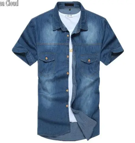 Топы хит продаж 4XL 6XL летняя джинсовая рубашка с короткими рукавами топ тонкий