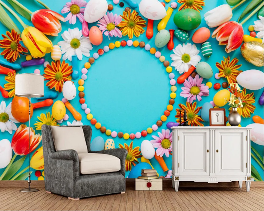 Обои 3d пасхальные для тюльпанов яиц цветов гостиной спальни столовой фона