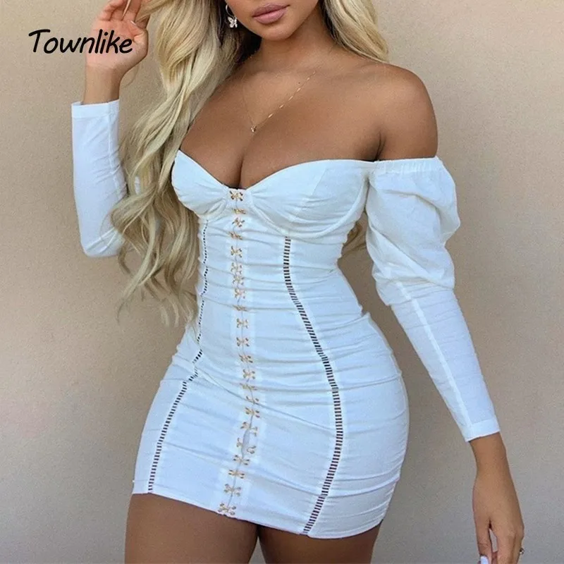 Женское облегающее платье с открытыми плечами от Townlike сексуальное 2019 года осенне