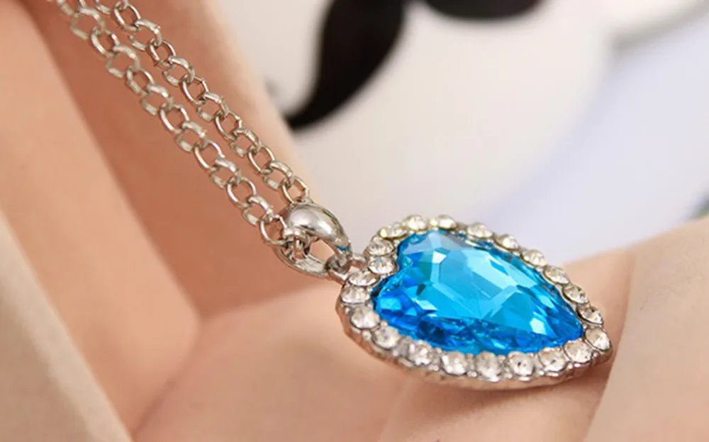 New Style Crystal Rhinestone Heart Shaped Pendant Necklace Blue Champagne Pink Fine Jewelry for Girls | Украшения и аксессуары