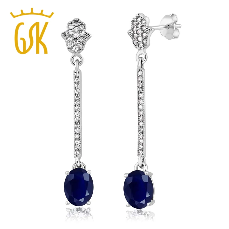 4.25 КТ овальной синий сапфир 925 стерлингового Серебряные серьги|earrings earring|earrings silver