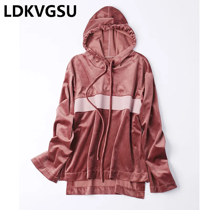

2018 Spring Autumn New Women Velvet Long Sleeve Hoodies Korean Hooded Loose Large Size Female Pullover Sweatershirts Is569