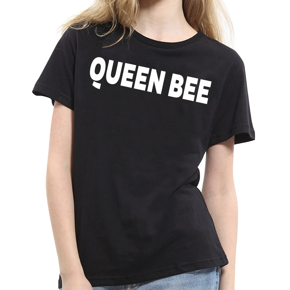 Женские летние повседневные Queen Bee Письмо печати любителей моды футболка |
