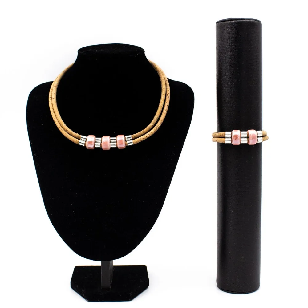 Natural Cork red porcelain beads set women original jewelry Handmade eco materials woode SET-072-B | Украшения и аксессуары