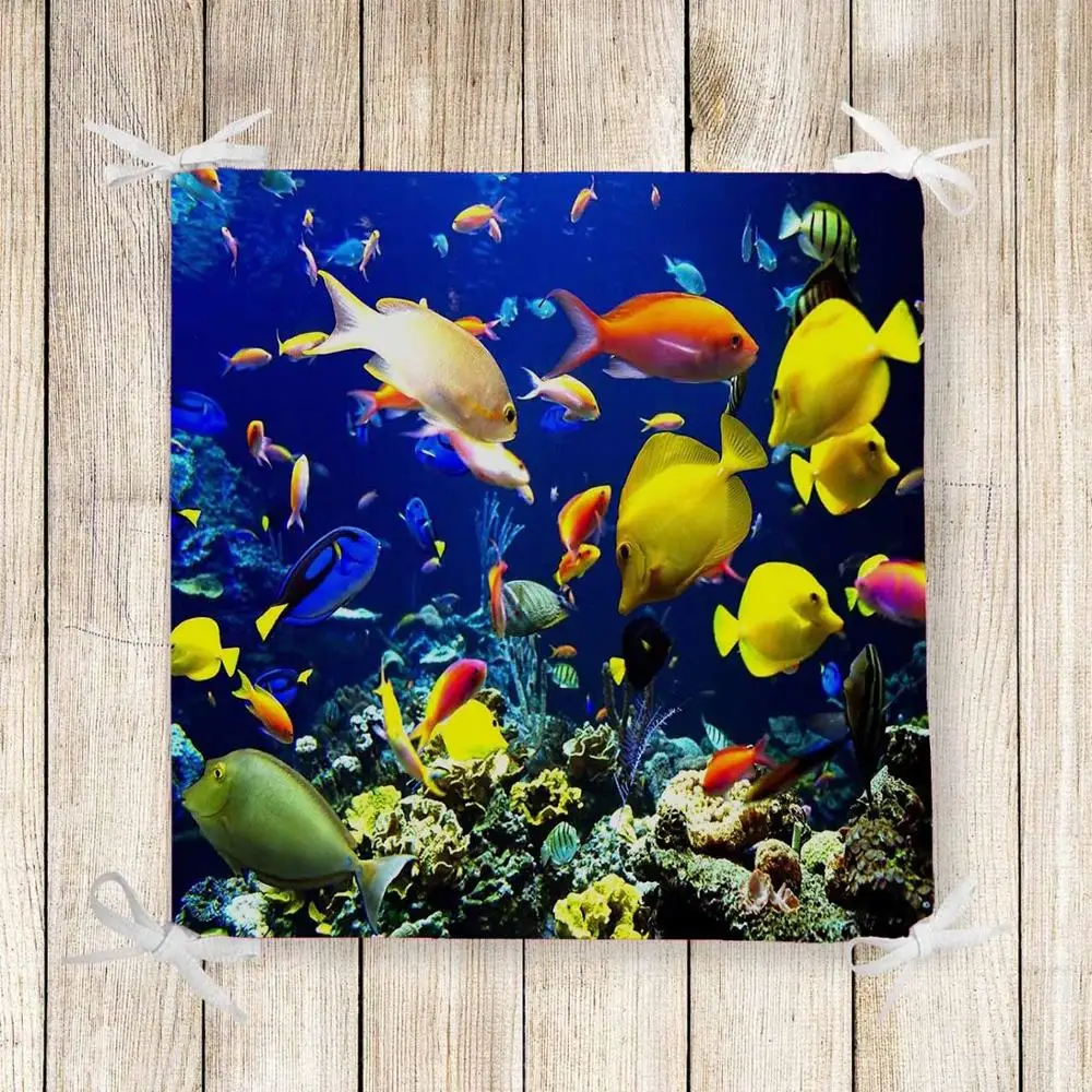 

Else Tropical Fishes Under Sea Aquarium Print Chair Pad Seat Cushion Soft Memory Foam Full Lenght Ties Non Slip Washable Zipper