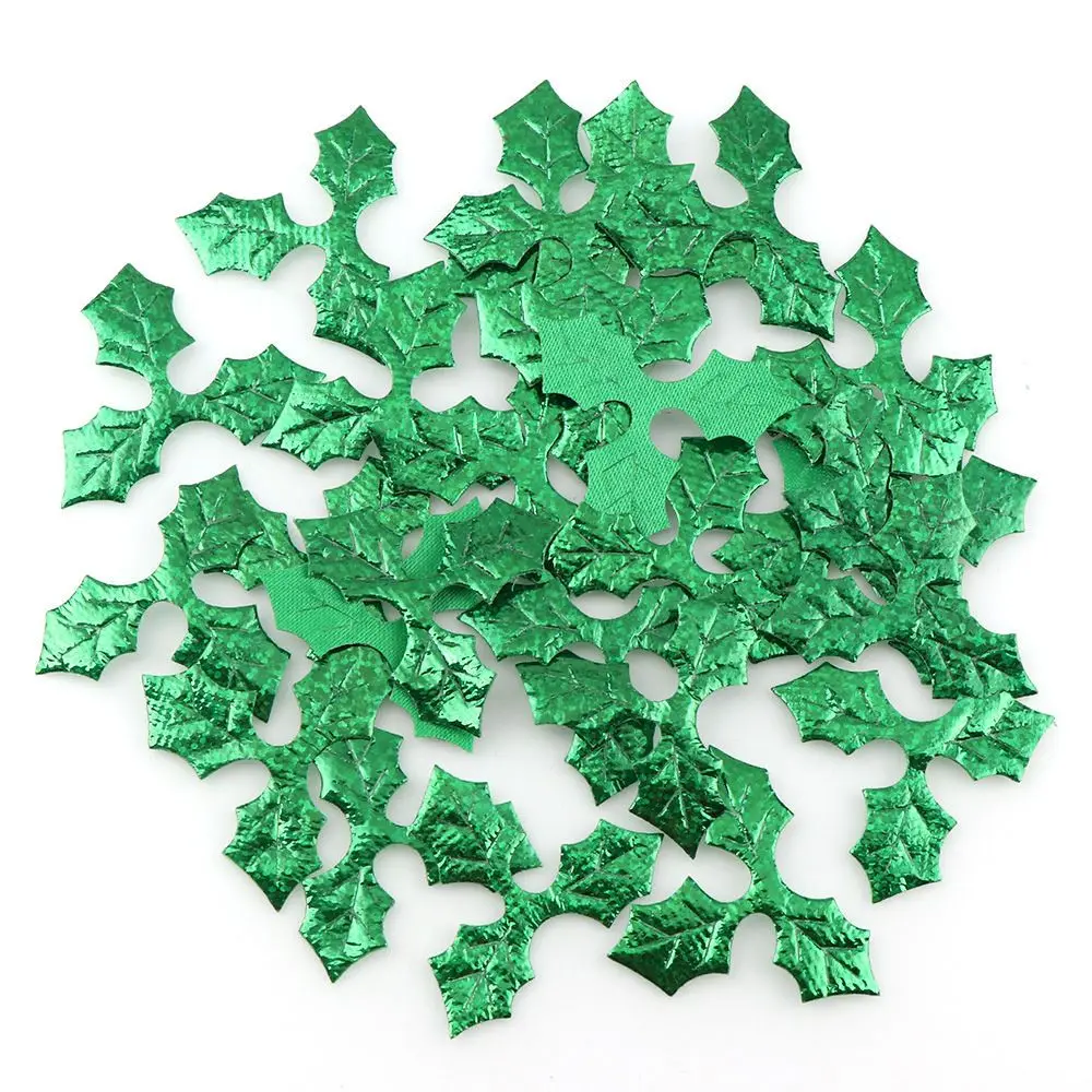 100pcs Laser  Green Holly leaves Laser Cloth Appliques DIY Sewing Christmas Decoration, Scrapbook, Decorative DIY Craft Supply