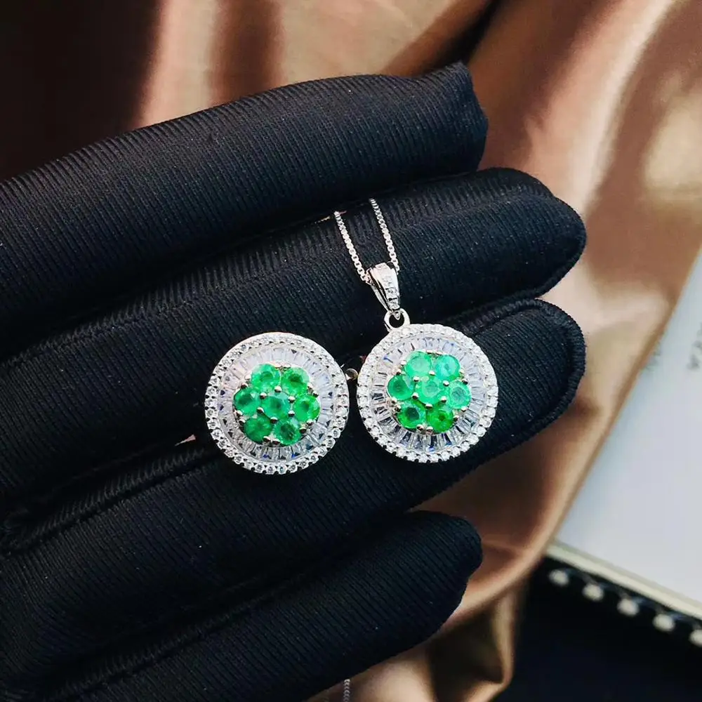

KJJEAXCMY boutique jewelry 925 sterling silver inlaid natural emerald female ring necklace pendant support re-examination new lu