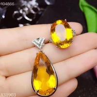kjjeaxcmy fine jewelry 925 sterling silver inlaid citrine womens pendant necklace ring 2 piece set