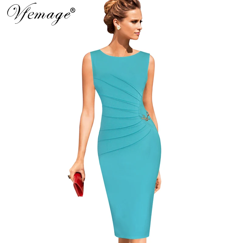 Vfemage Womens Celebrity Elegant Vintage Ruched Pinup Wear To Work Office Business Casual Party Fitted Bodycon Pencil Dress 6136 | Женская