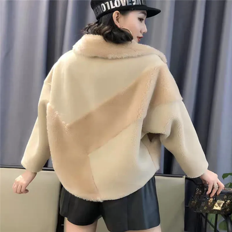 Женское короткое пальто из зернистой шерсти зимняя куртка искусственной кожи с