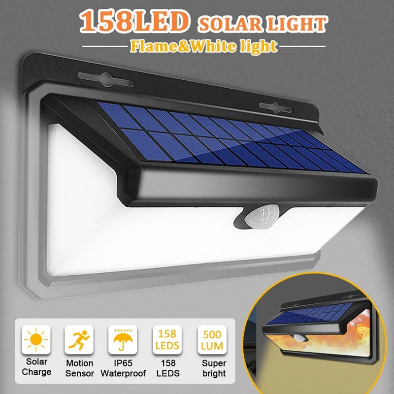 118/светодиодный солнечный светильник датчик движения PIR на солнечной батарее лампа IP65 водонепроницаемая наружная садовая лампа для двора аварийный светильник безопасности Солнечная лампа - Испускаемый цвет: 158 LED Lamp