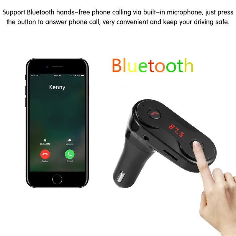 

4 in 1 Hands Free Wireless Bluetooth FM Transmitter Modulator Car Kit MP3 Music Player AUX SD USB LCD C8 Auto Car Accessories