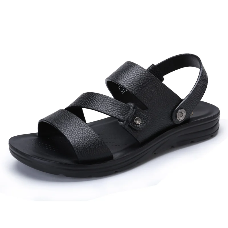 W722287032Black CAMEL/Летняя мужская повседневная обувь; пляжные сандалии; удобная обувь из натуральной кожи; черные мужские шлепанцы из воловьей кожи - Цвет: W722287032Black