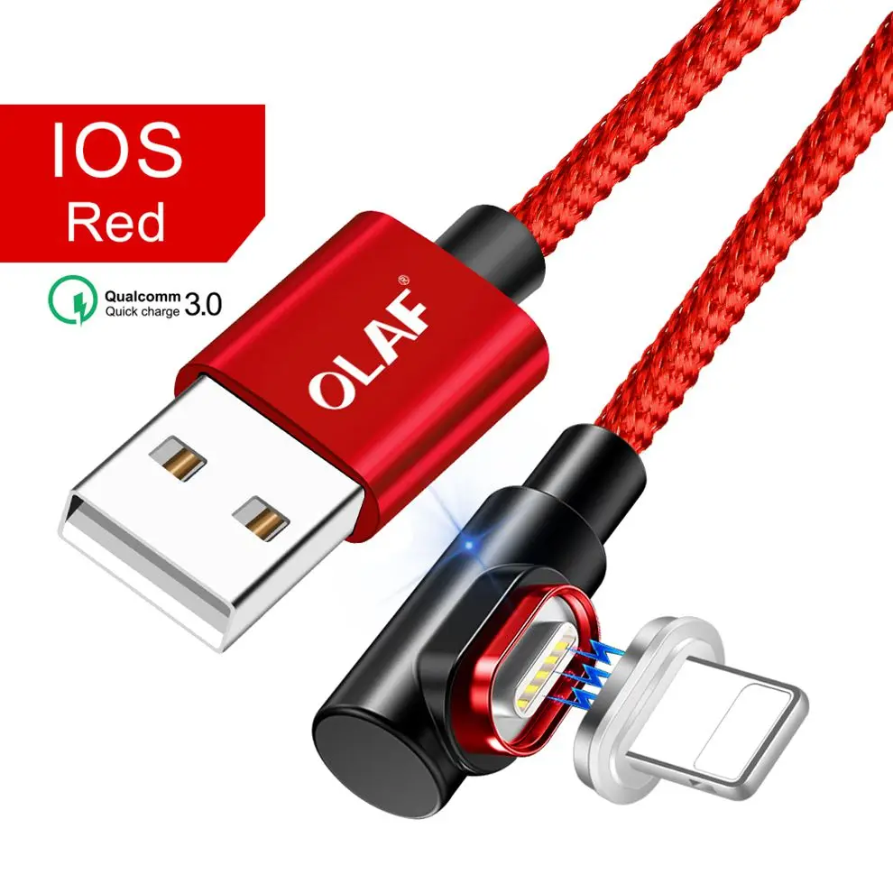 For iPhone Red Олаф 90 градусов 3а USB Магнитный кабель Micro usb type C кабель для iPhone XR X 7 samsung Xiaomi huawei Быстрый Магнитный кабель для зарядки - Цвет: For iPhone Red