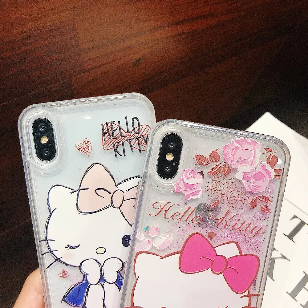 Fashion Phone case For iphone XS Max Liquid Quicksand Hello kitty cover for iPhone XR X 6 7 8 Plus Love bling cases |