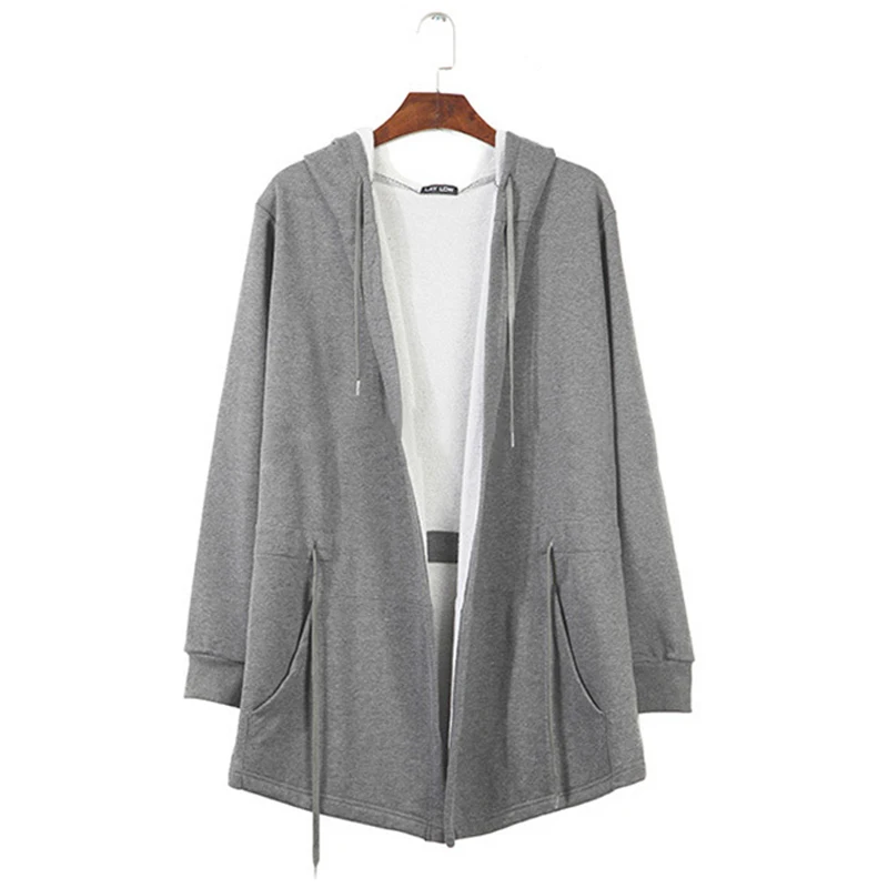 

PADEGAO mens long Hooded Sweatshirts Cardigan coat black gray cotton HipHop Hoodies jacket Mantle gown high street hoody Cloak