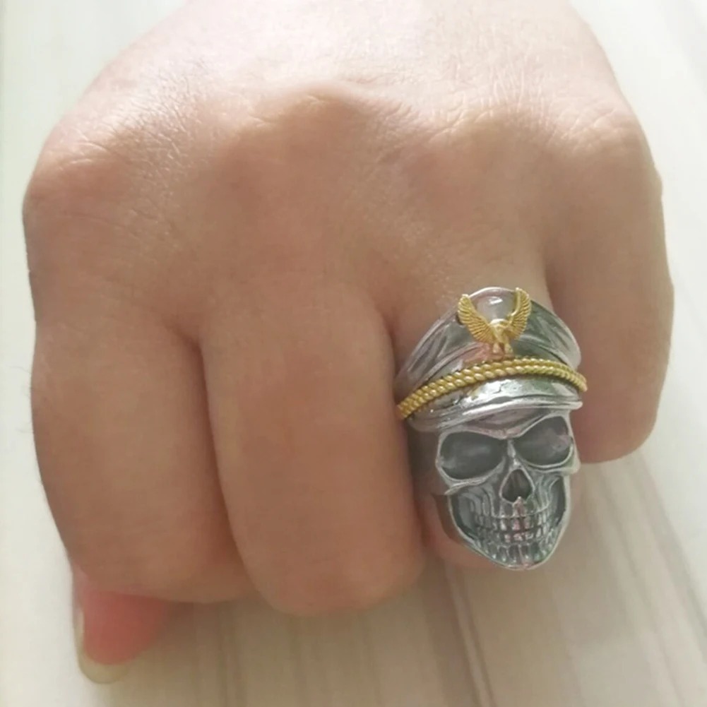 Cool Men Army Officer Eagle Cap Skull Wide Band Finger Ring Vintage Jewelry Gift | Украшения и аксессуары