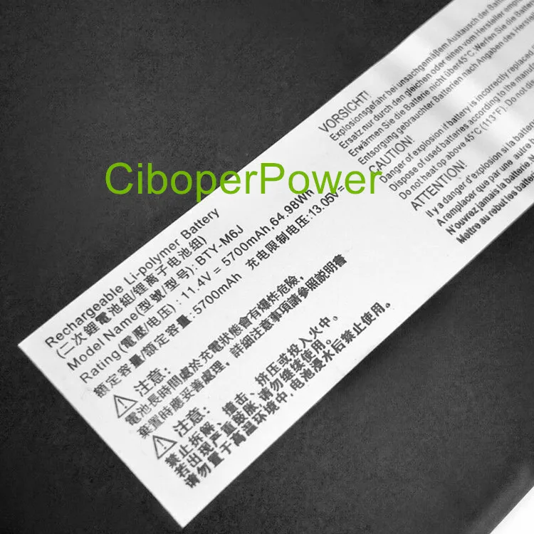 Качественный Аккумулятор для 11,4 V 64.98wh 5700mAh BTY-M6J Аккумулятор для GS63VR GS73VR 6RF-001US
