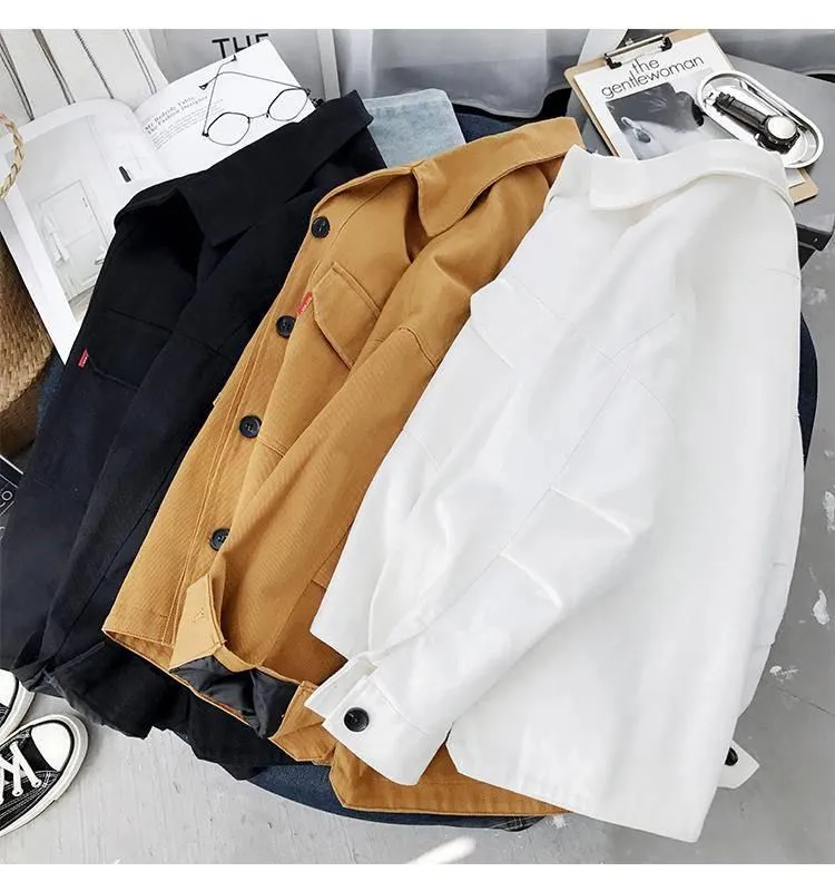 Obrix 2019 Female Autumn Spring Loose Casual Style Jacket Square Collar V Neck Full Sleeve Buttons Pockets Streetwear Jacket|Женские