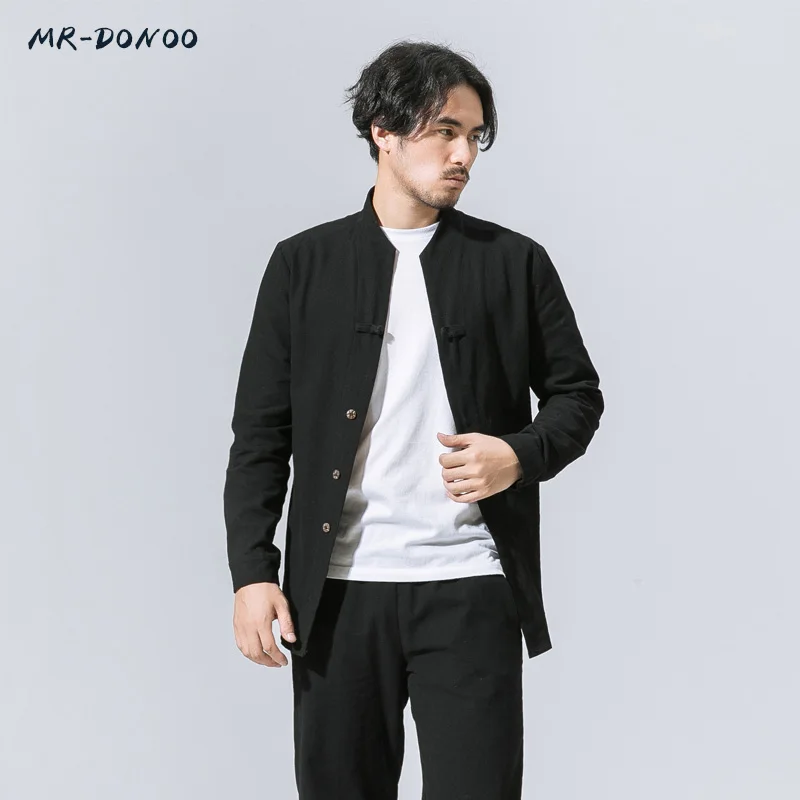 Рубашка MRDONOO мужская с длинным рукавом льняная свободная в китайском стиле