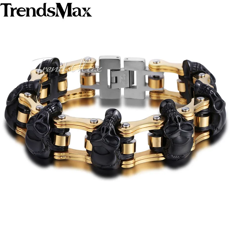 Trendsmax 22 см мужской браслет с черепом 316L браслет из нержавеющей стали Байкер Велосипедное соединение мужские ювелирные изделия Прямая поставка HBM66