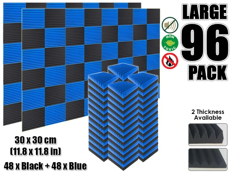 Black and Blue Arrowzoom 96 шт цветная комбинация 11," x 11,8" мульти-клиновая плитка студия Звукопоглощающая Панель акустическая обработка пены AZ1167 - Цвет: Black and Blue