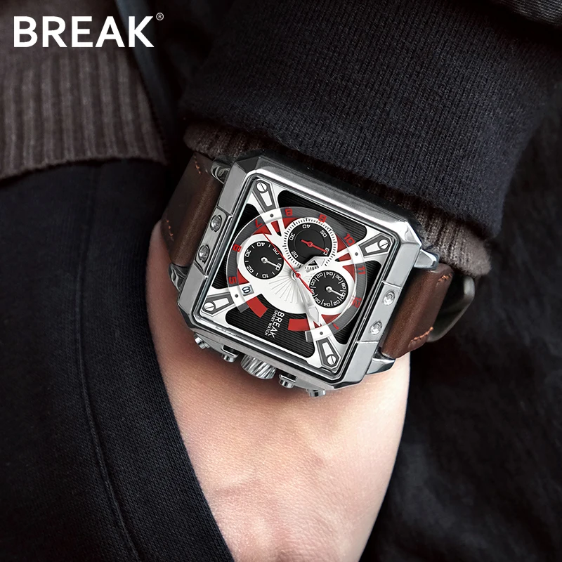 Новинка 2019 роскошные Брендовые мужские Кварцевые спортивные часы BREAK квадратный