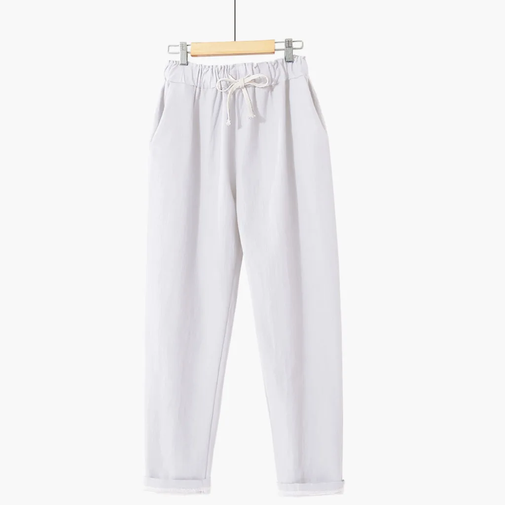 Obrix Loose Light Cotton Casual Style Female Pants Streetwear Sporty Regular Drawstring Elastic Waist Trousers For Everyday Wear