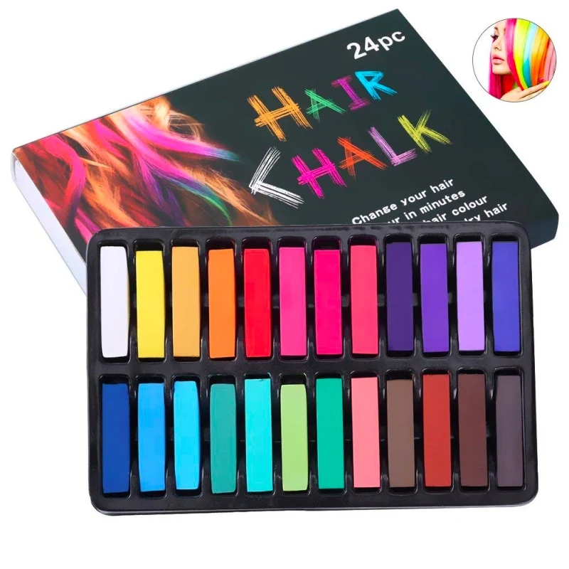Temporary 24 Colors Crayons for Hair Non-toxic Hair Color Chalk Dye Pastels Stick DIY Styling Tools for Girls Kids Party Cosplay