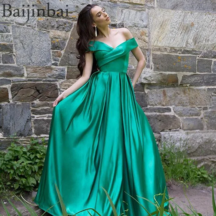Emerald Baijinbay обёрточная бумага с открытыми плечами бальное платье платья выпускного вечера атласные вечерние пышные платья Vestido de Festa вечерние длинное платье с карманами - Цвет: Emerald