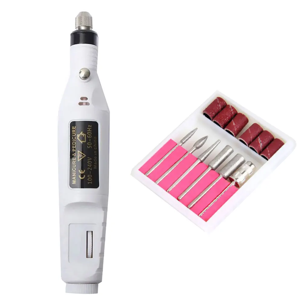 White without USB 1 Набор USB электрическая дрель для ногтей, педикюрная ручка, шлифовальный аппарат для маникюра, машинка для маникюра, пилка для ногтей, инструмент для дизайна ногтей - Цвет: White without USB